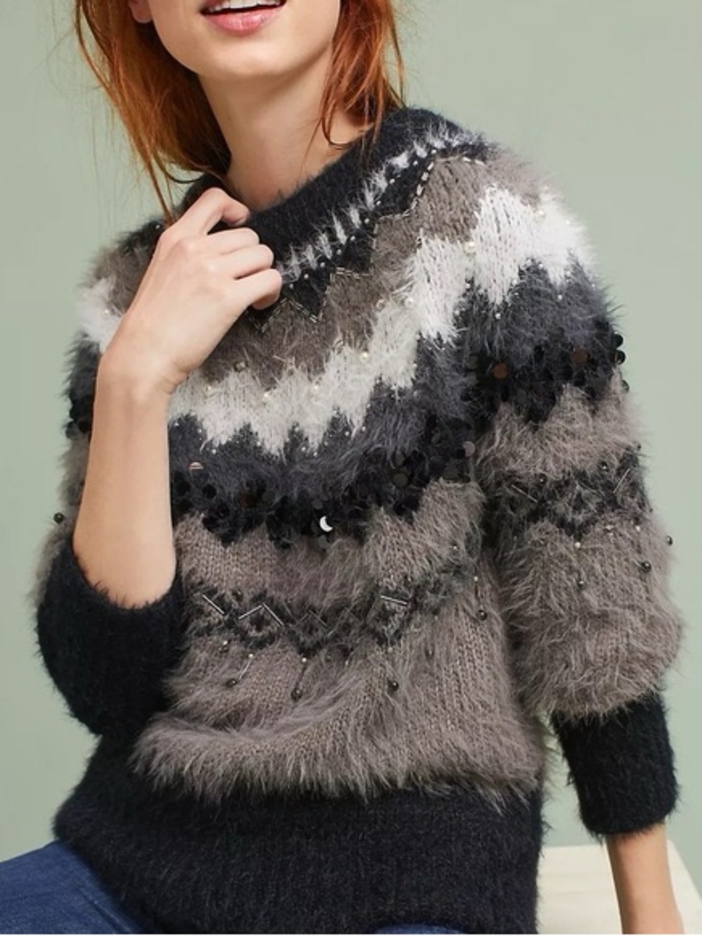 ANTHROPOLOGIE Sleeping on Snow fair isle wool blend sweater
